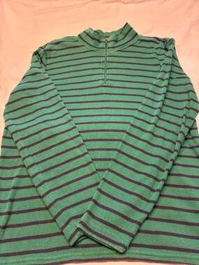 L.L.Bean Striped Ribbed Cotton Quarter-Zip Pullover Sweater, Size Large Regular